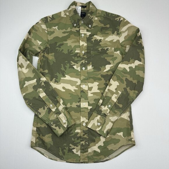 J. Crew Men's NWT Green Camo Button Down Slim-Fit Flex Long Sleeve Shirt XS/C36 - Picture 2 of 11